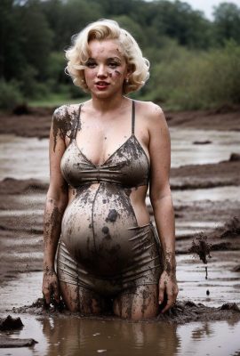 泥の中の妊娠中のマリリン (AI 生成)