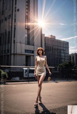 オレンジ色の髪とベルベットのドレス